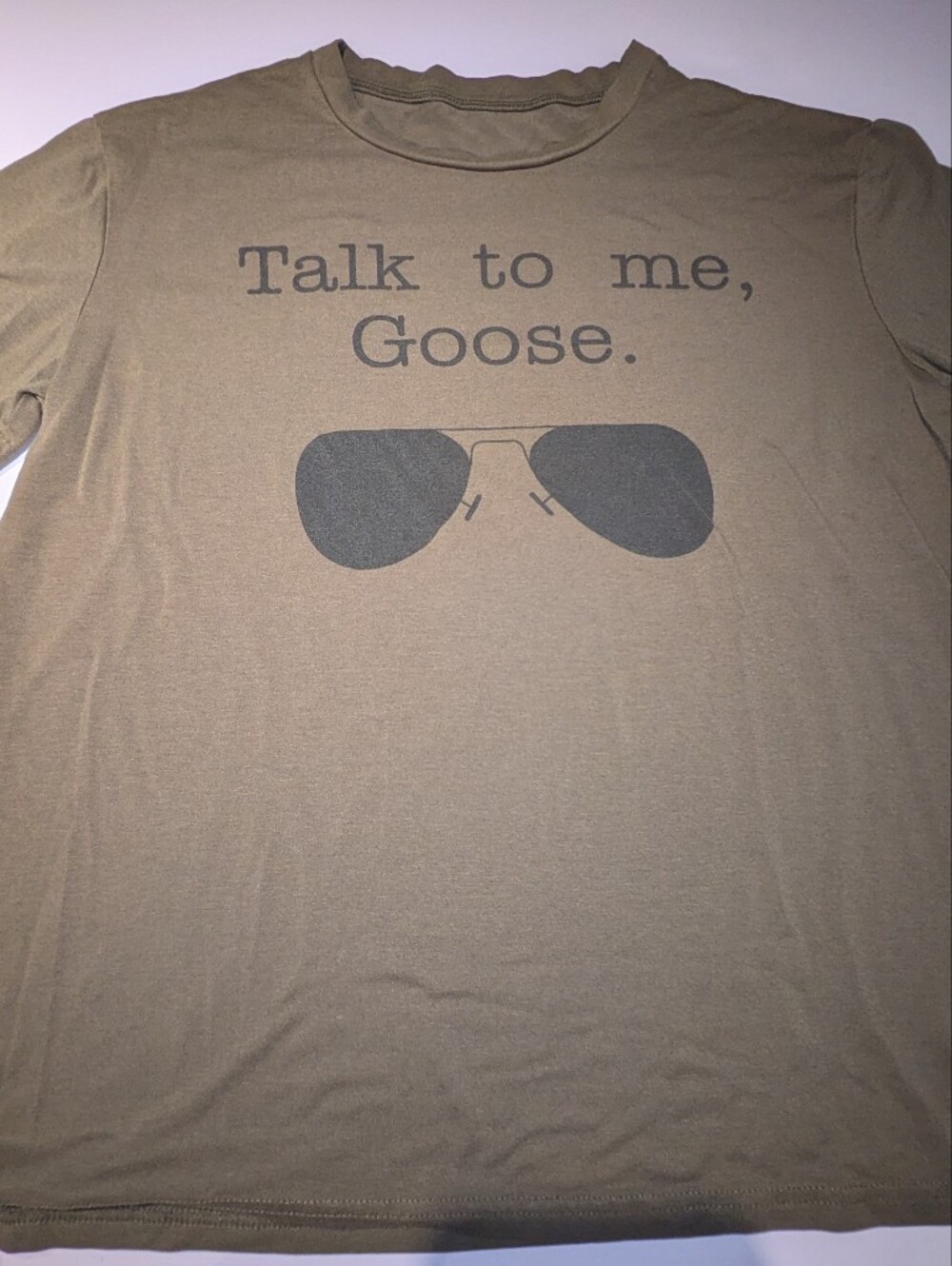 Women's Olive Green 'Talk to Me, Goose.' Short Sleeve Graphic Tee